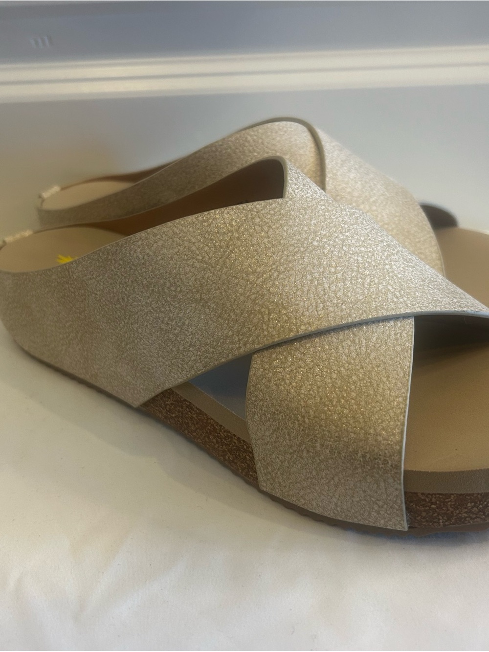 Volatile Metallic Champagne Crossband Slide Sandal